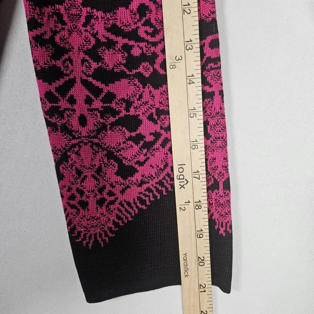 Misook Cardigan‎ Womens M Acrylic Knit Sweater Floral Lace Black Fushsia Office